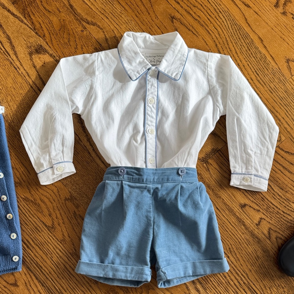 Rachel Riley Heritage White and Blue Toddler Ensemble 18 mo Prince George